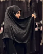 روسری نگین خطی کرپ ابریشم مشکی